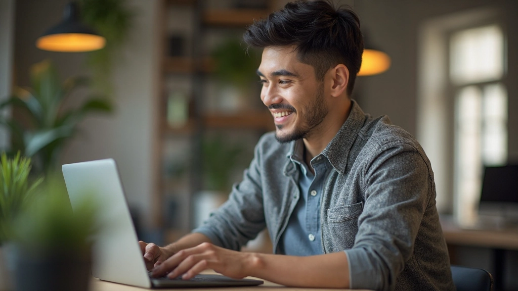 Designer working on laptop showing responsive design preview with website layouts displayed on multiple screens