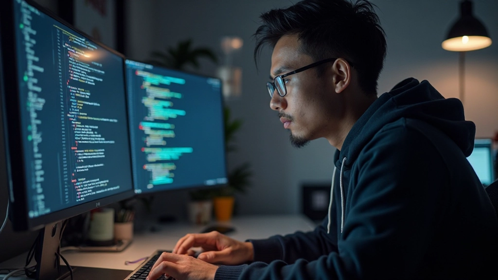 Developer typing CSS code with mobile-first media queries visible on screen