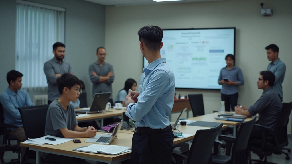 Professional web design training classroom with instructors and participants